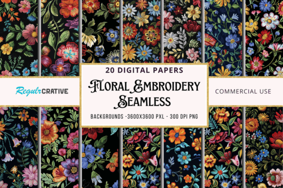 Floral Embroidery Digital Papers Bundle Review