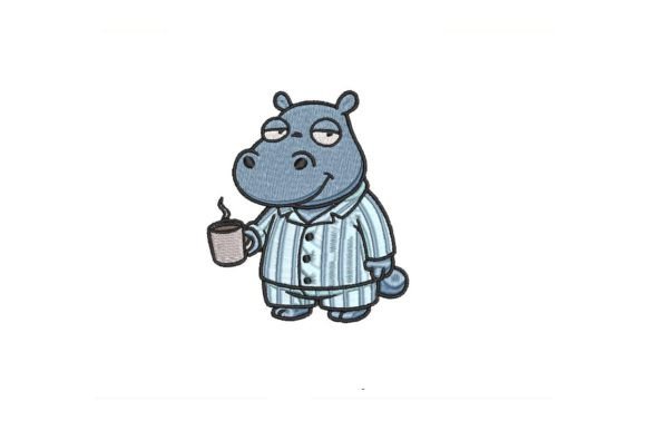 Hippo Drinking Coffee Embroidery Design: A Quirky Addition to Handmade Gifts