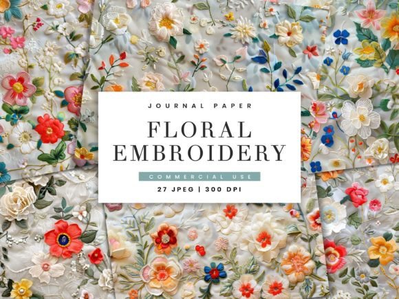 Junk Journal Floral Embroidery Paper for Business Use