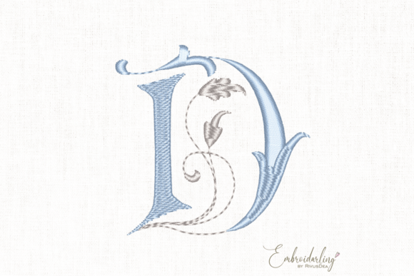 Vintage Floral D, Machine Embroidery Letter